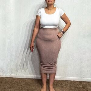 Zara Tan Seamless Terry Cloth Midi Skirt Sz M